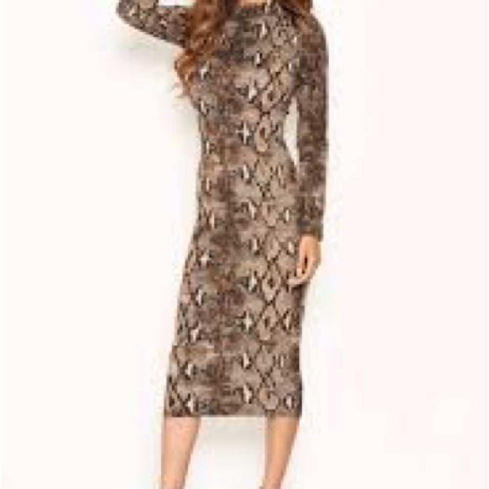 Brown Snake Print Midi Dress